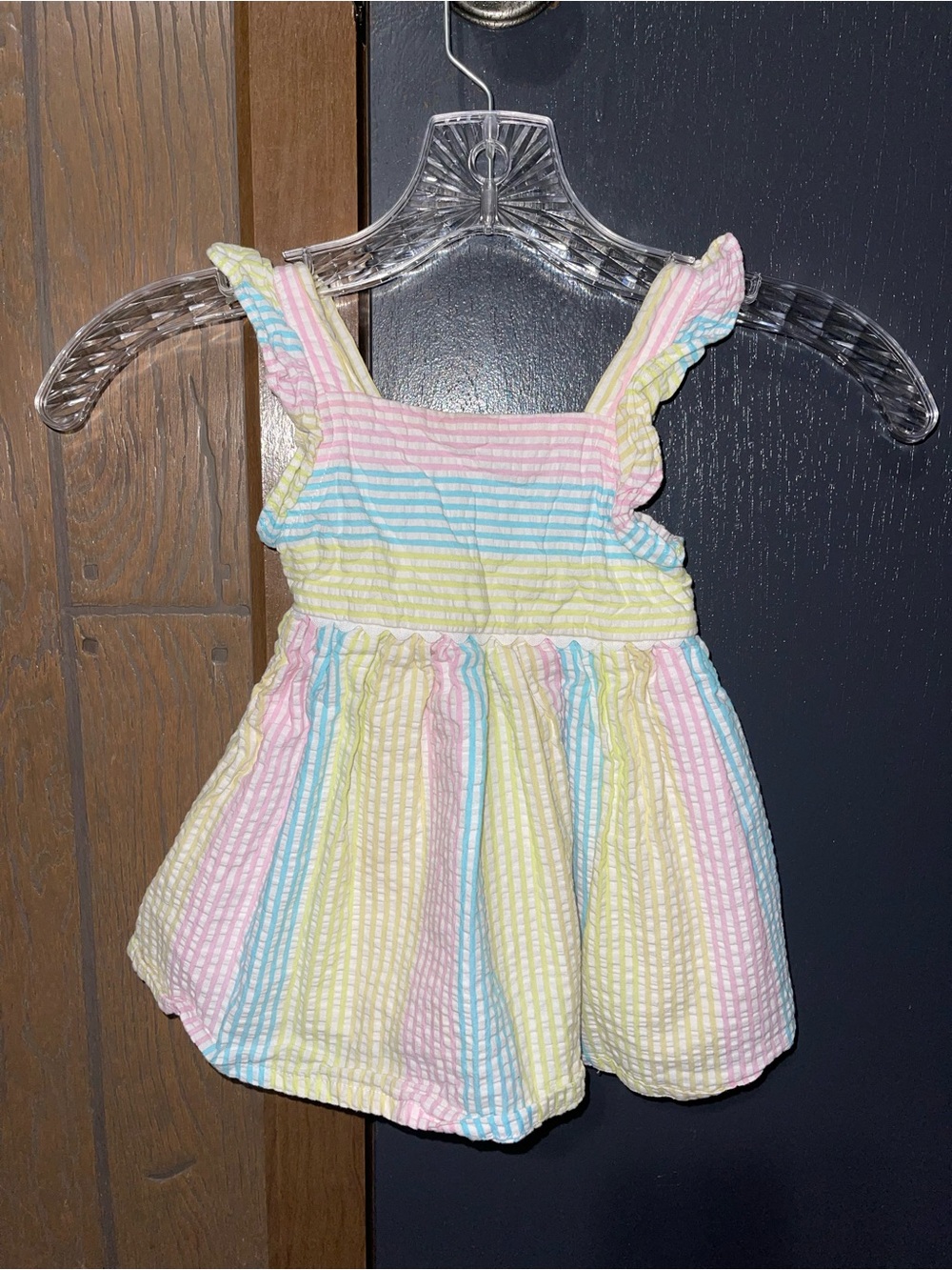 Striped Pastel Seersucker Girls Dress - Pink, Blue & Yellow - Perfect for Easter